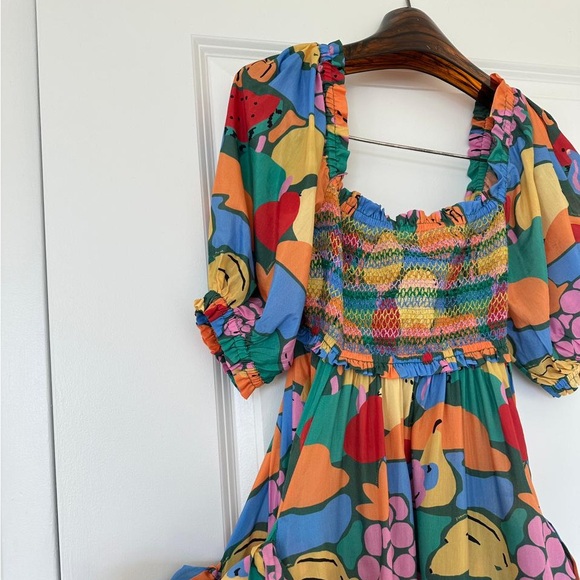 Farm Rio Multicolor Fruit Landscape Short Sleeve Midi Dress - Picture 3 of 11